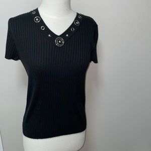 R.Q.T petite black short sleeved v neck sweater